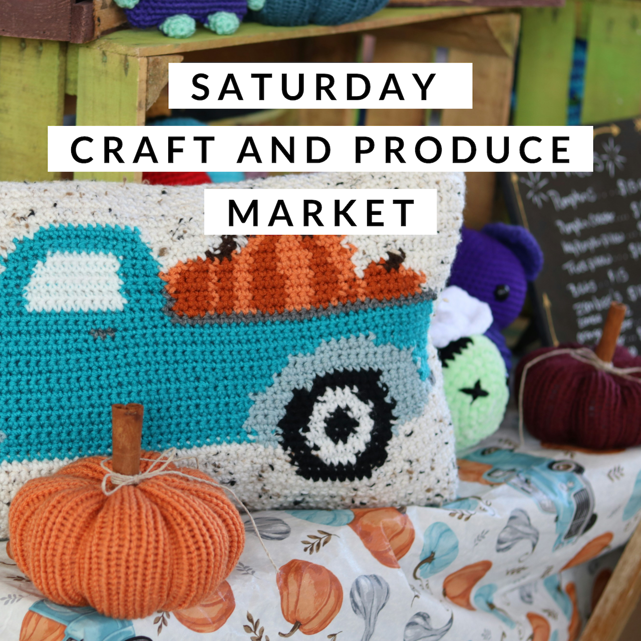 Image of produce on a craft market stall with a pin cushion and cushion